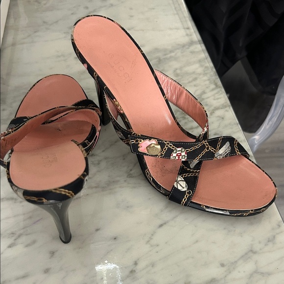 GUCCI Tom Ford For Gucci Vintage Chain Logo Satin Slide Heels size 7 - Picture 2 of 16